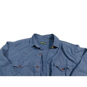 ORVIS Fairbanks Chambray Long Sleeve Button Up Shirt Men Blue Cotton